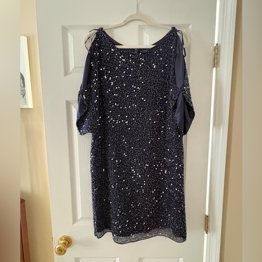 MARINA Navy Sequin Mini Dress